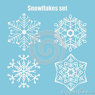 Vector set of snowflakes on a blue background. Cartoon Illustration